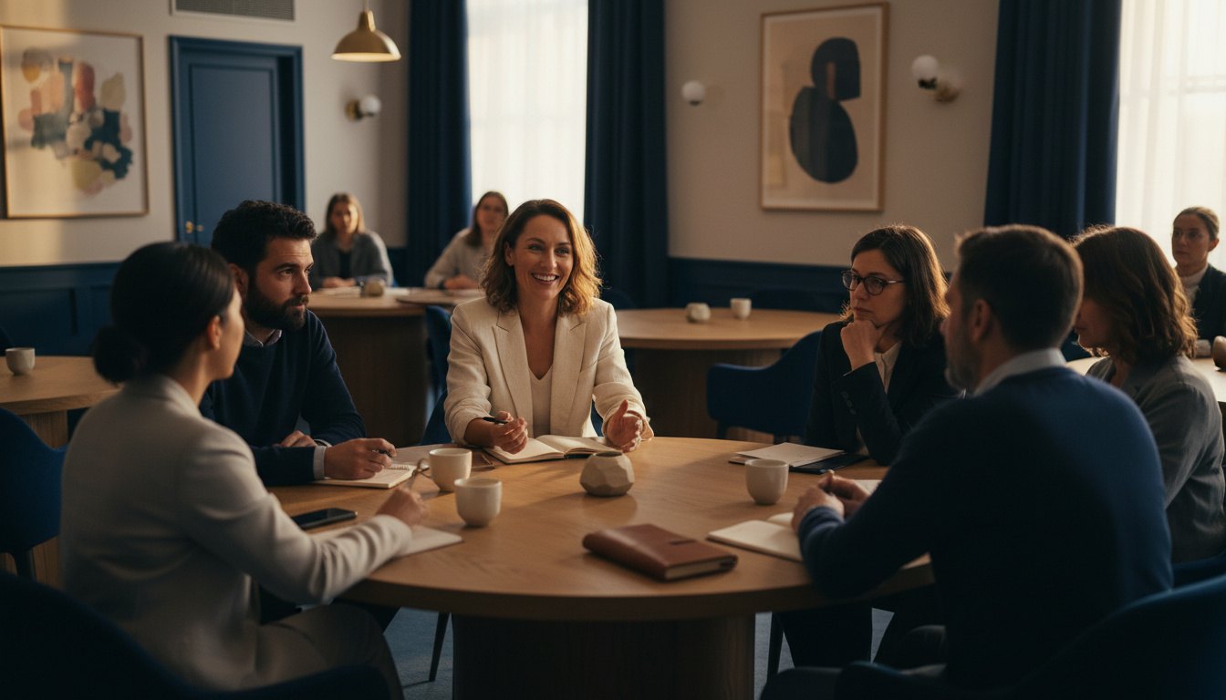 Menschen erleben gemeinsam finanzielle Entscheidungen an einem Tisch